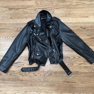 Zara, black faux leather biker jacket